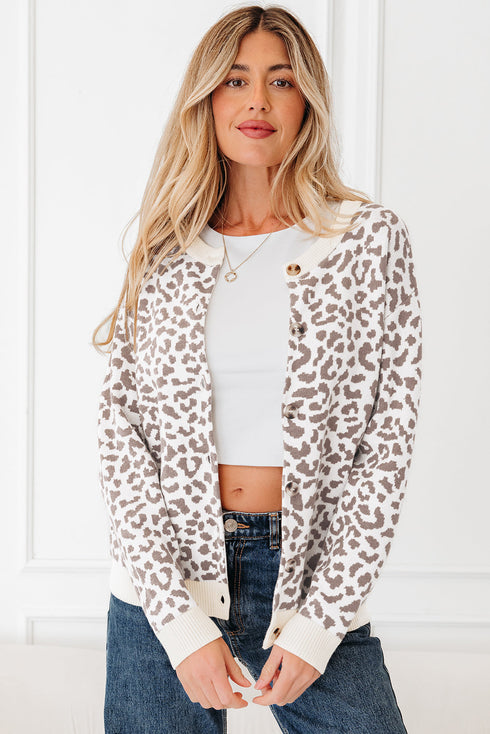 Wild Animal Pattern Button Front Knit Cardigan