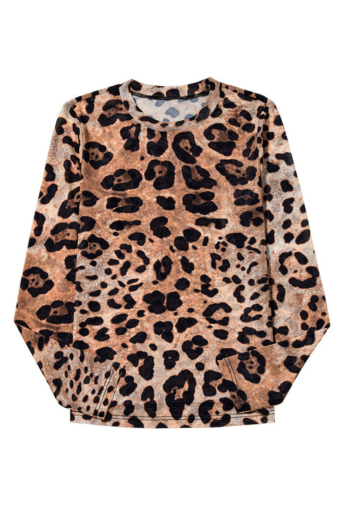 Wild Animal Pattern Sheer Mesh Long Sleeve Slim Top