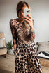 Wild Animal Pattern Sheer Mesh Long Sleeve Slim Top