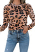 Wild Animal Pattern Sheer Mesh Long Sleeve Slim Top