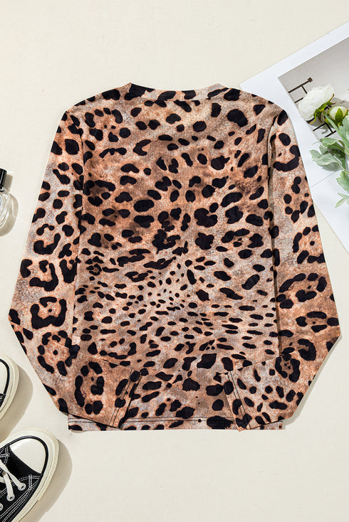 Wild Animal Pattern Sheer Mesh Long Sleeve Slim Top