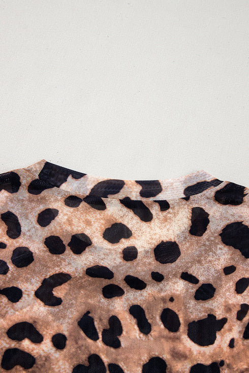 Wild Animal Pattern Sheer Mesh Long Sleeve Slim Top