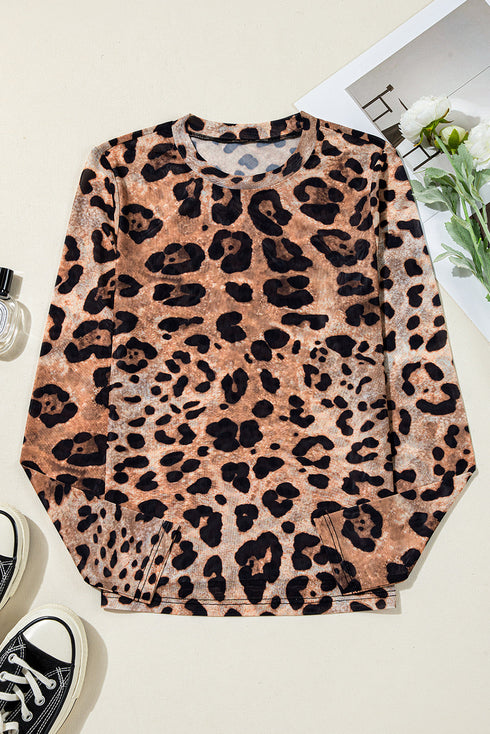 Wild Animal Pattern Sheer Mesh Long Sleeve Slim Top