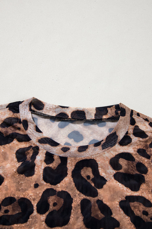 Wild Animal Pattern Sheer Mesh Long Sleeve Slim Top