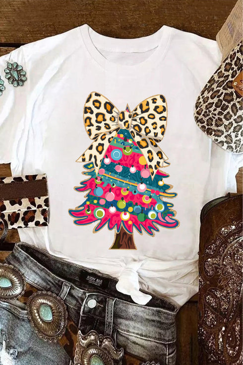 Wild Animal Print Bow Graphic Crew Neck Tee