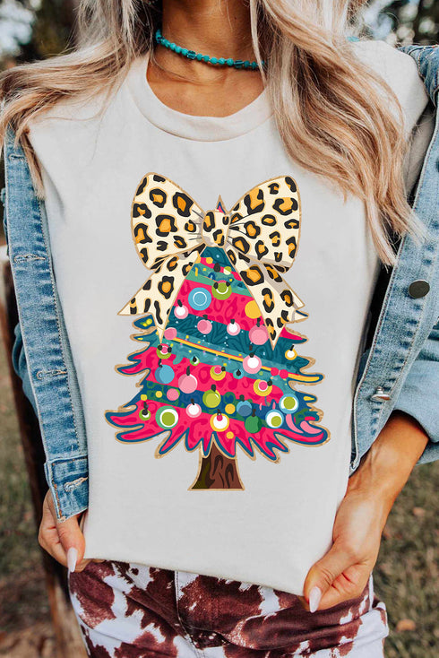 Wild Animal Print Bow Graphic Crew Neck Tee