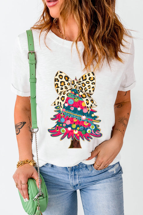 Wild Animal Print Bow Graphic Crew Neck Tee