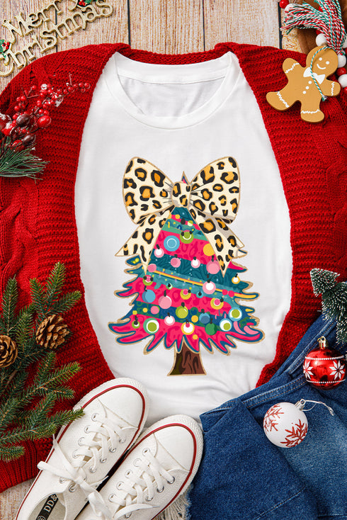 Wild Animal Print Bow Graphic Crew Neck Tee