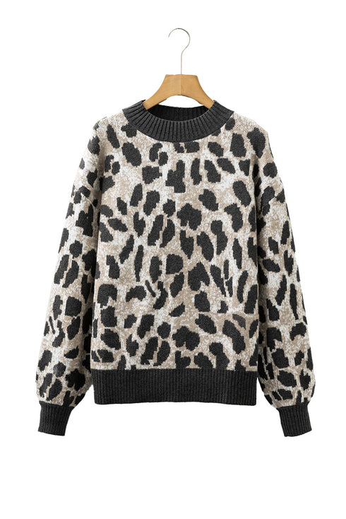 Wild Animal Print Mock Neck Knit Sweater