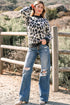 Wild Animal Print Mock Neck Knit Sweater
