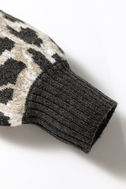 Wild Animal Print Mock Neck Knit Sweater