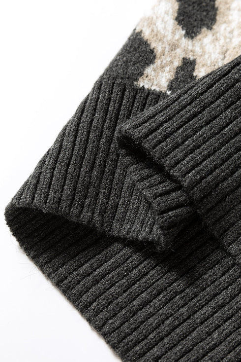 Wild Animal Print Mock Neck Knit Sweater