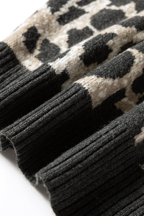 Wild Animal Print Mock Neck Knit Sweater