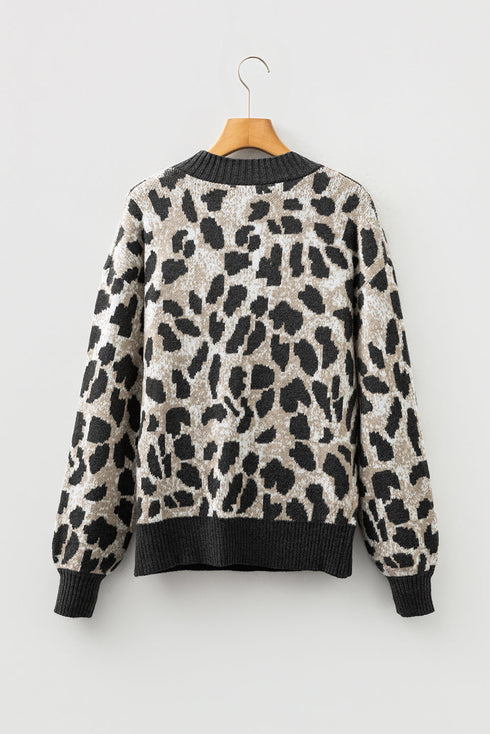 Wild Animal Print Mock Neck Knit Sweater