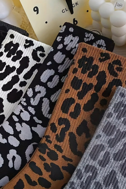 Wild Animal Print Ribbed Knit Crew Socks