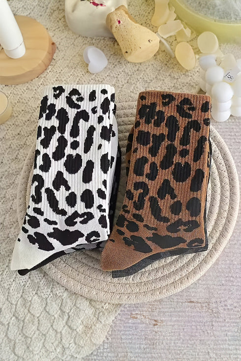 Wild Animal Print Ribbed Knit Crew Socks