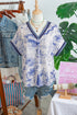 Wild Animal Print Striped Trim Short Sleeve V Neck Blouse
