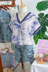 Wild Animal Print Striped Trim Short Sleeve V Neck Blouse