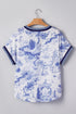 Wild Animal Print Striped Trim Short Sleeve V Neck Blouse