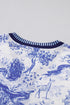 Wild Animal Print Striped Trim Short Sleeve V Neck Blouse