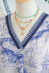 Wild Animal Print Striped Trim Short Sleeve V Neck Blouse