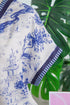 Wild Animal Print Striped Trim Short Sleeve V Neck Blouse