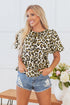 Wild Animal Print Tie Front Bubble Sleeve Peplum Blouse
