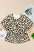 Wild Animal Print Tie Front Bubble Sleeve Peplum Blouse