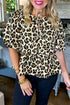 Wild Animal Print Tie Front Bubble Sleeve Peplum Blouse