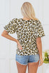 Wild Animal Print Tie Front Bubble Sleeve Peplum Blouse