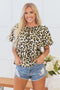 Wild Animal Print Tie Front Bubble Sleeve Peplum Blouse