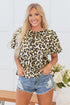 Wild Animal Print Tie Front Bubble Sleeve Peplum Blouse