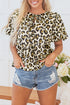 Wild Animal Print Tie Front Bubble Sleeve Peplum Blouse