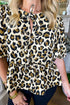 Wild Animal Print Tie Front Bubble Sleeve Peplum Blouse