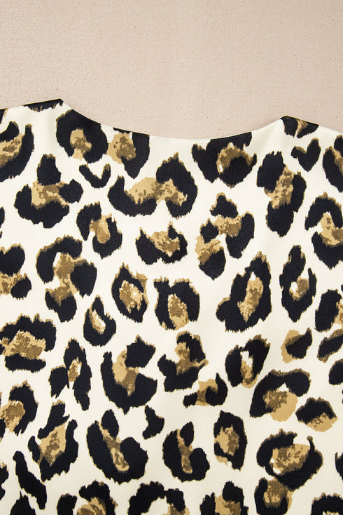 Wild Animal Print Tie Front Bubble Sleeve Peplum Blouse