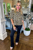 Wild Animal Print Tie Front Bubble Sleeve Peplum Blouse