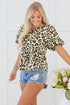 Wild Animal Print Tie Front Bubble Sleeve Peplum Blouse