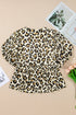 Wild Animal Print Tie Front Bubble Sleeve Peplum Blouse
