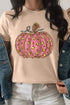 Wild Autumn Cheetah Pumpkin Print Round Neck T-Shirt