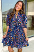 Wild Daisy Split Neck Puff Sleeve Mini Floral Dress