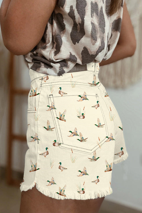 Wild Duck Mallard High Waist Frayed Denim Shorts
