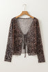 Wild Heart Sheer Leopard Mesh Lace Up Long Sleeve Blouse