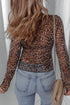Wild Heart Sheer Leopard Mesh Lace Up Long Sleeve Blouse