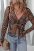 Wild Heart Sheer Leopard Mesh Lace Up Long Sleeve Blouse