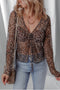 Wild Heart Sheer Leopard Mesh Lace Up Long Sleeve Blouse