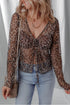 Wild Heart Sheer Leopard Mesh Lace Up Long Sleeve Blouse