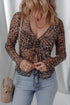 Wild Heart Sheer Leopard Mesh Lace Up Long Sleeve Blouse