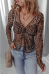 Wild Heart Sheer Leopard Mesh Lace Up Long Sleeve Blouse
