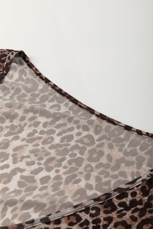 Wild Heart Sheer Leopard Mesh Lace Up Long Sleeve Blouse