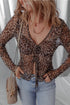 Wild Heart Sheer Leopard Mesh Lace Up Long Sleeve Blouse